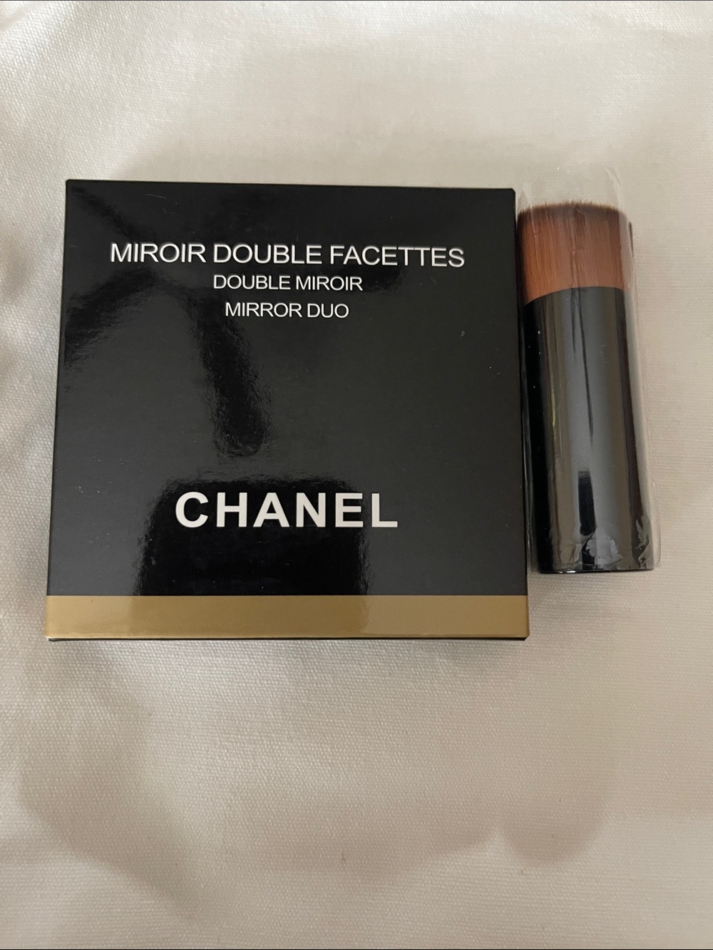 CHANEL Black & Gold Mirror Duo Compact with Brush